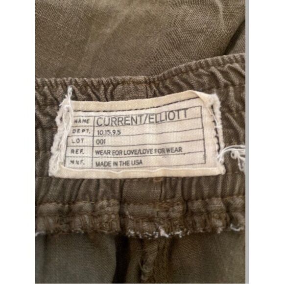 Current/Elliott women's thin Olive Green Elastic Waist Linen Pants - Picture 6 of 9